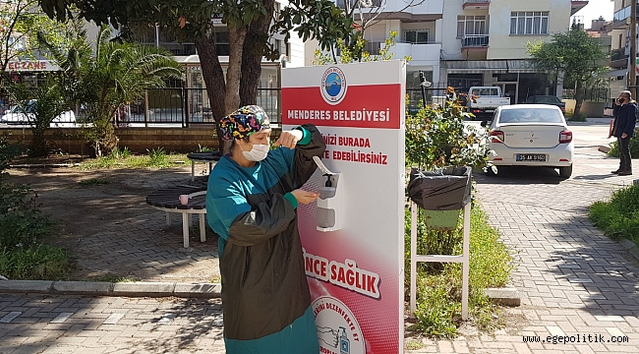 Menderes’te El Dezenfekte Üniteleri Devrede
