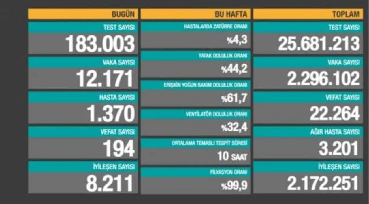 Bakanlık açıklaması: 194 ölüm, 12 bin 171 yeni vaka