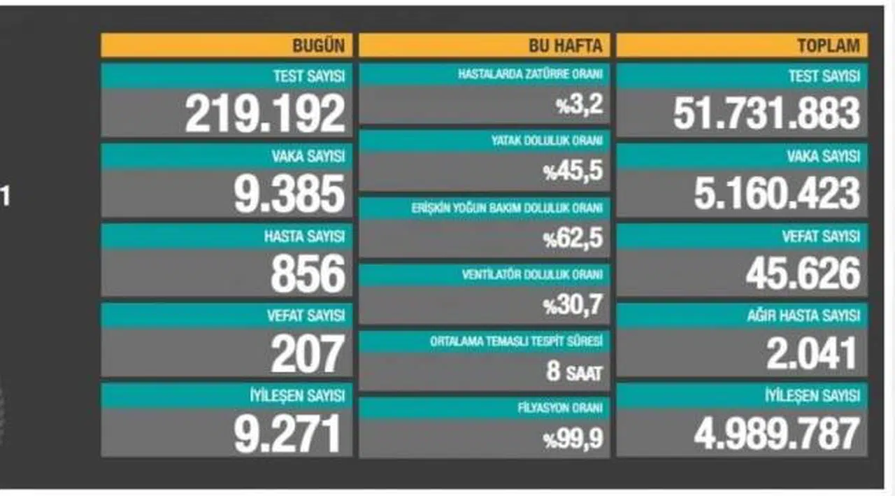 Bakanlık açıklaması: 207 ölüm, 9 bin 385 yeni vaka