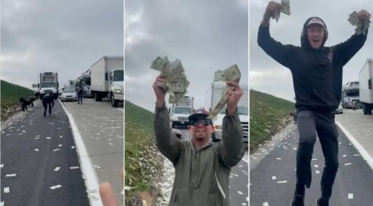 Kaliforniya otoyoluna çuvalla para saçıldı