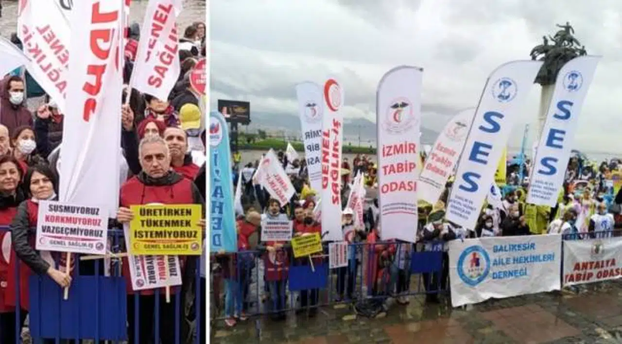 İzmir'de sağlık çalışanlarından eylem: 'Ceza yönetmeliği geri çekilsin!'