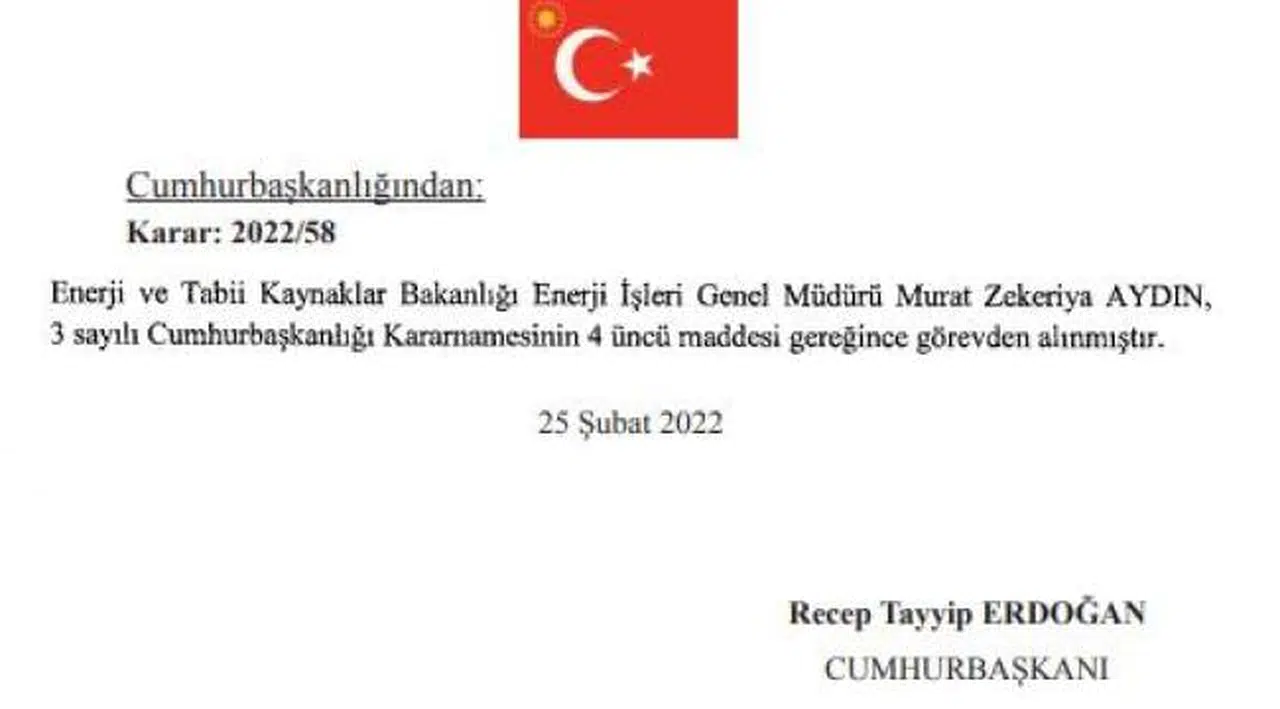 Enerji ve Tabii Kaynaklar Bakanlığı'nda son gelişme! Zekeriya Aydın görevden alındı