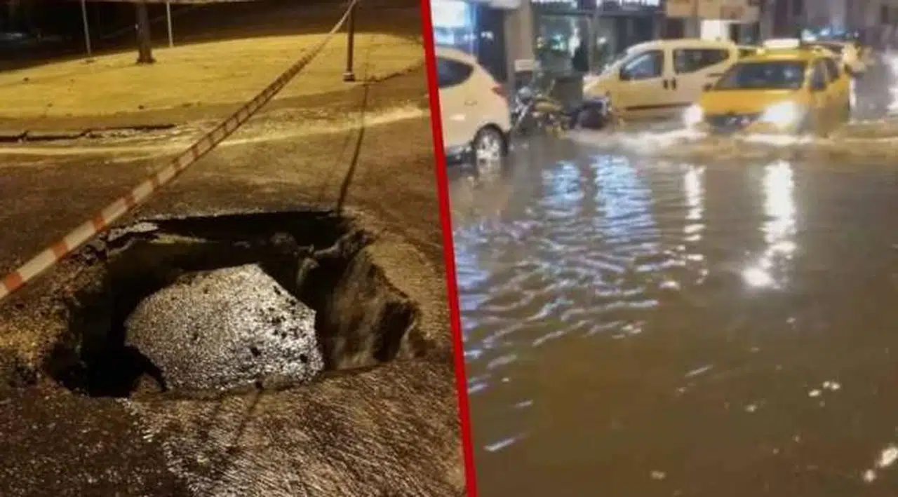 İzmir'de sağanak: Su baskınları yaşandı, yol çöktü...