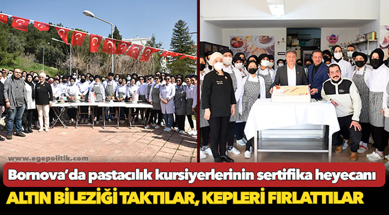 Bornova’da pastacılık kursiyerlerinin sertifika heyecanı