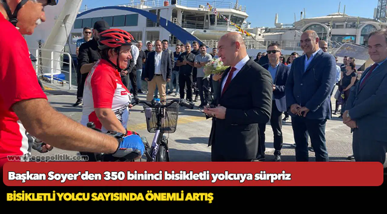 Başkan Soyer'den 350 bininci bisikletli yolcuya sürpriz