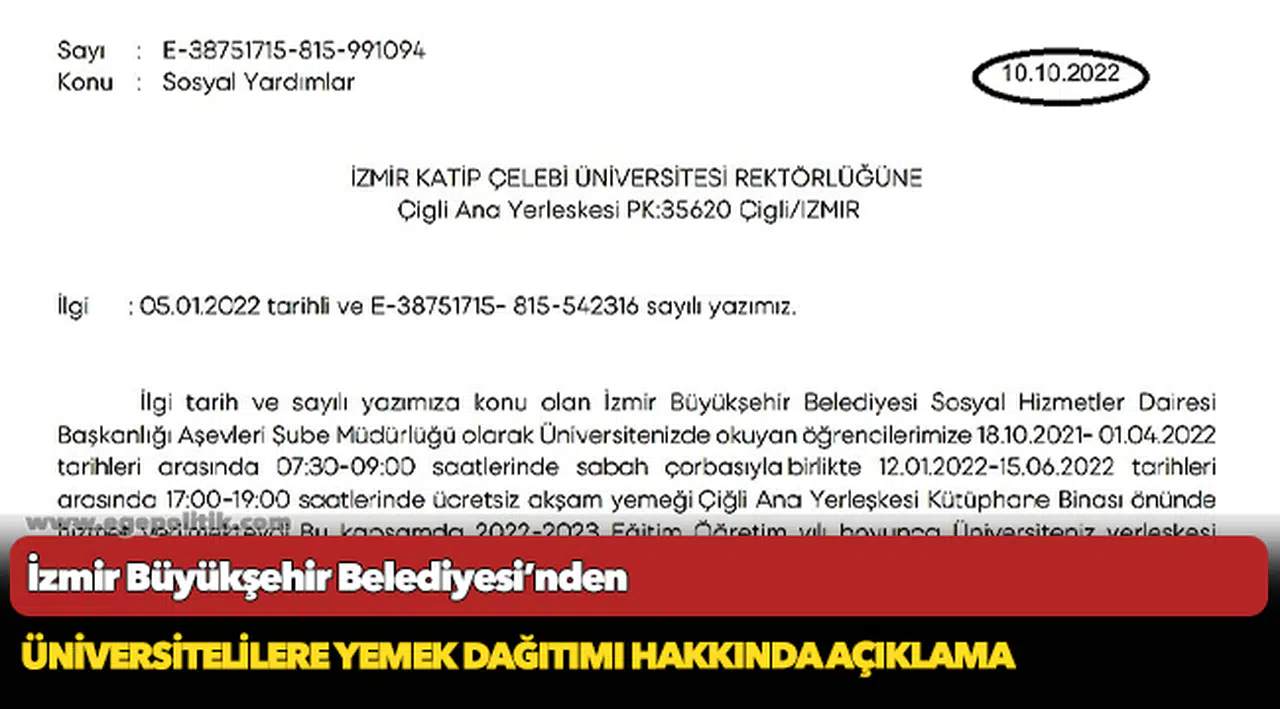 İzmir BB'den üniversitelilere yemek dağıtımı hakkında açıklama