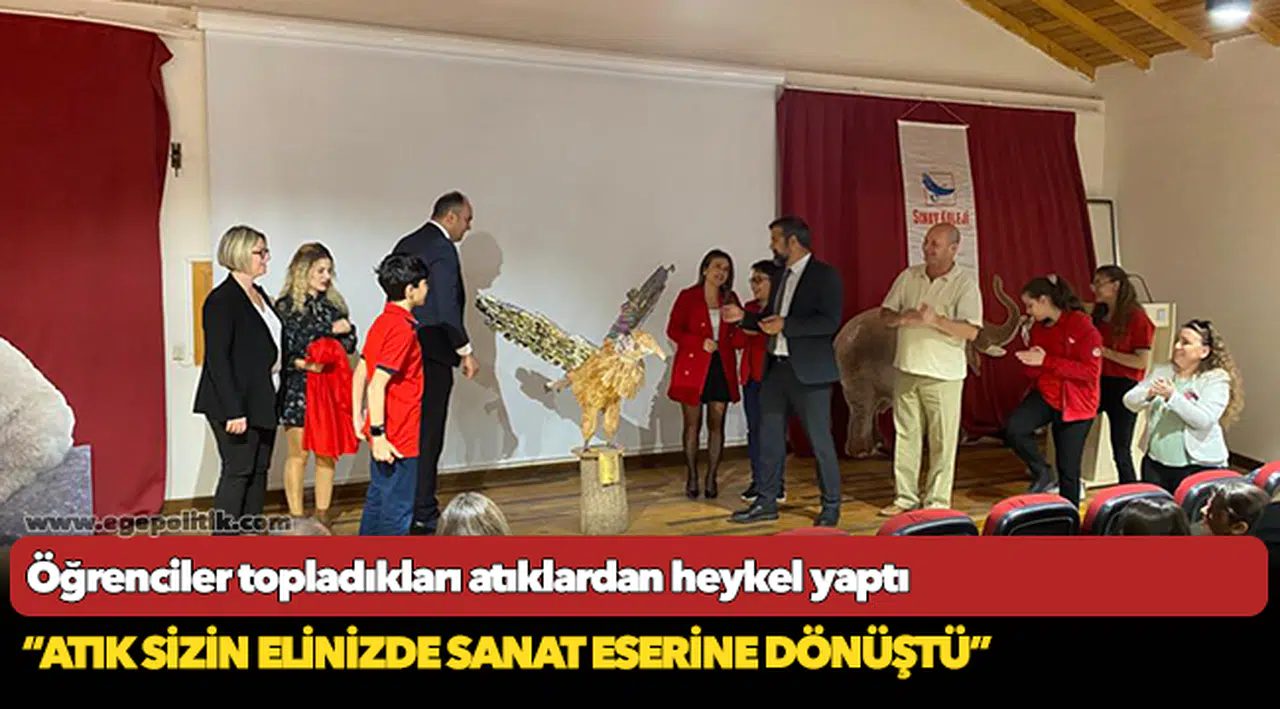 Öğrenciler topladıkları atıklardan heykel yaptı