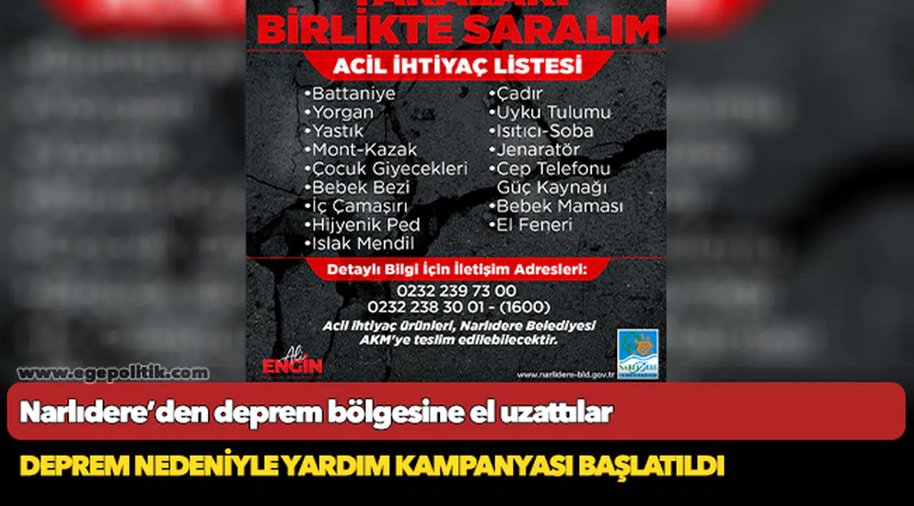 Narlıdere’den deprem bölgesine el uzattılar
