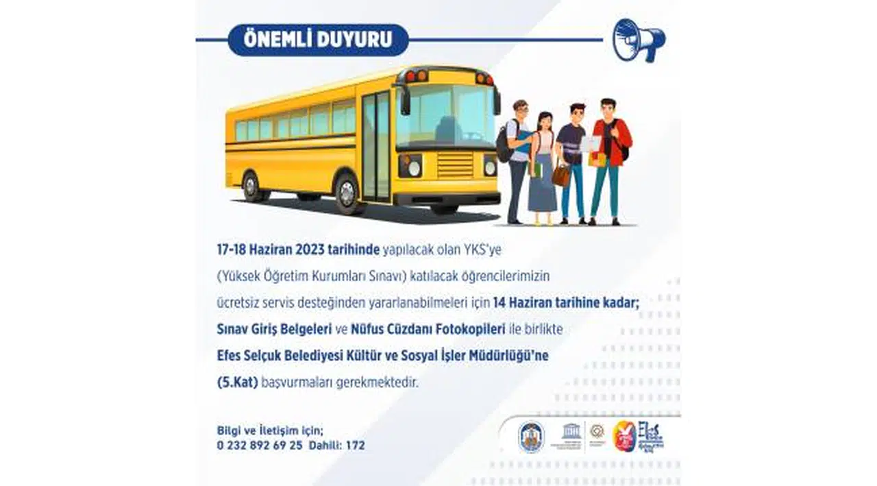 YKS’ye girecek öğrencilere ulaşım desteği
