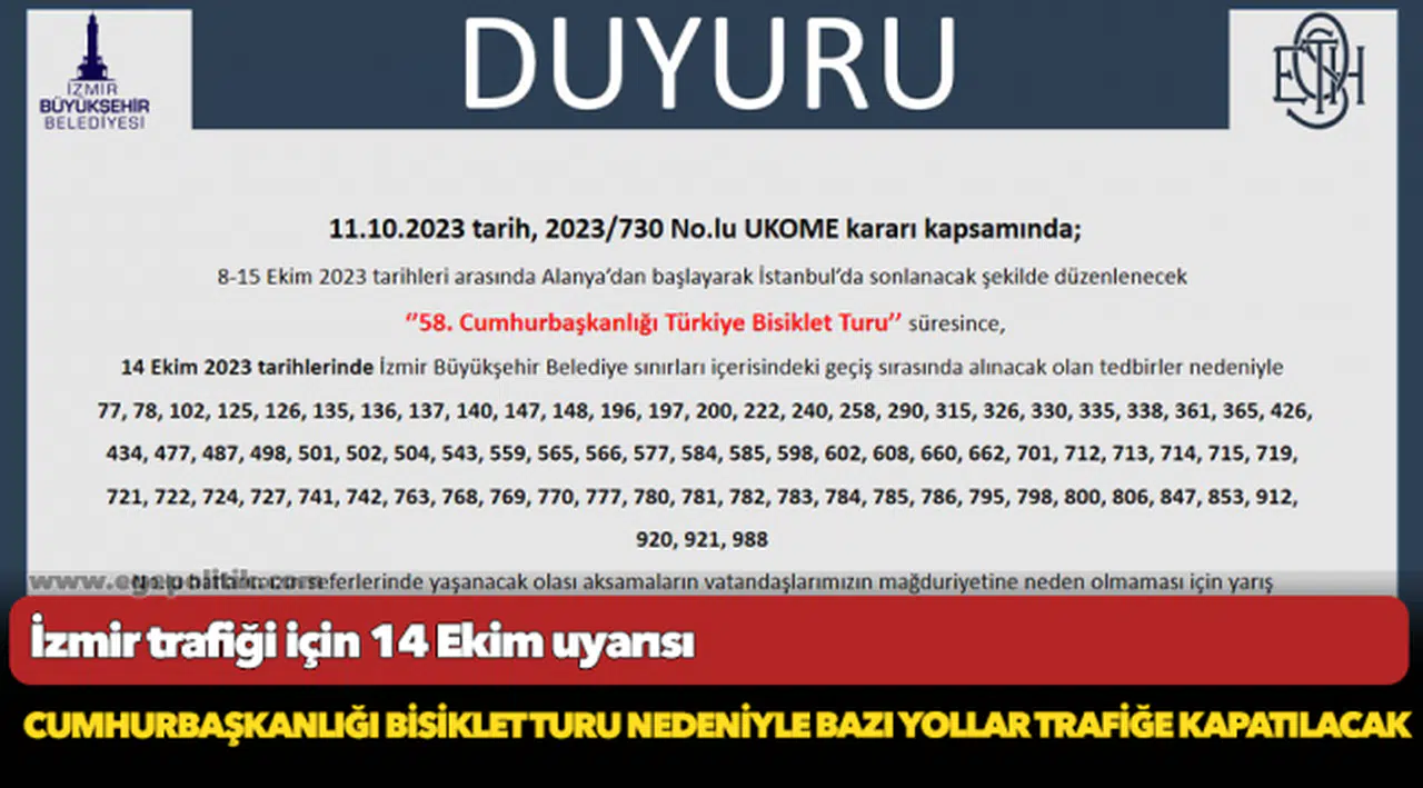 Cumhurbaşkanlığı Bisiklet Turu nedeniyle bazı yollar trafiğe kapatılacak