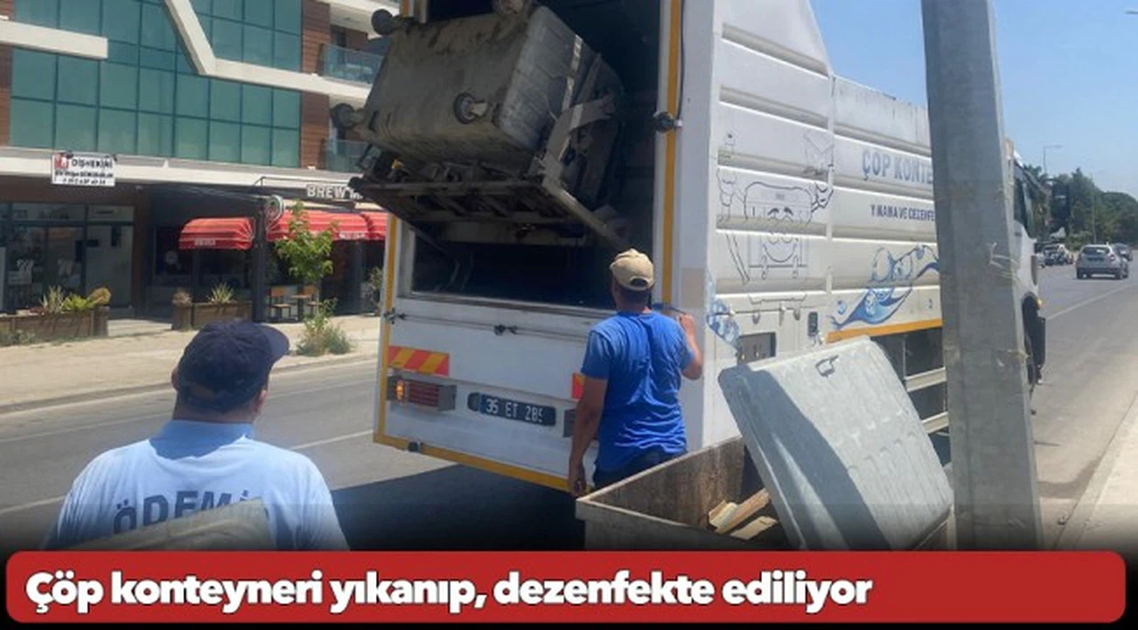 Çöp konteyneri yıkanıp, dezenfekte ediliyor