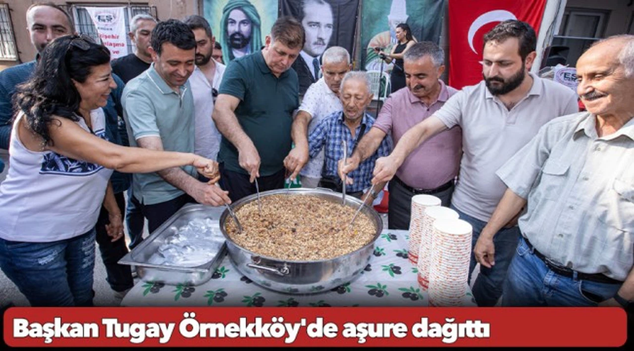 Başkan Tugay Örnekköy'de aşure dağıttı