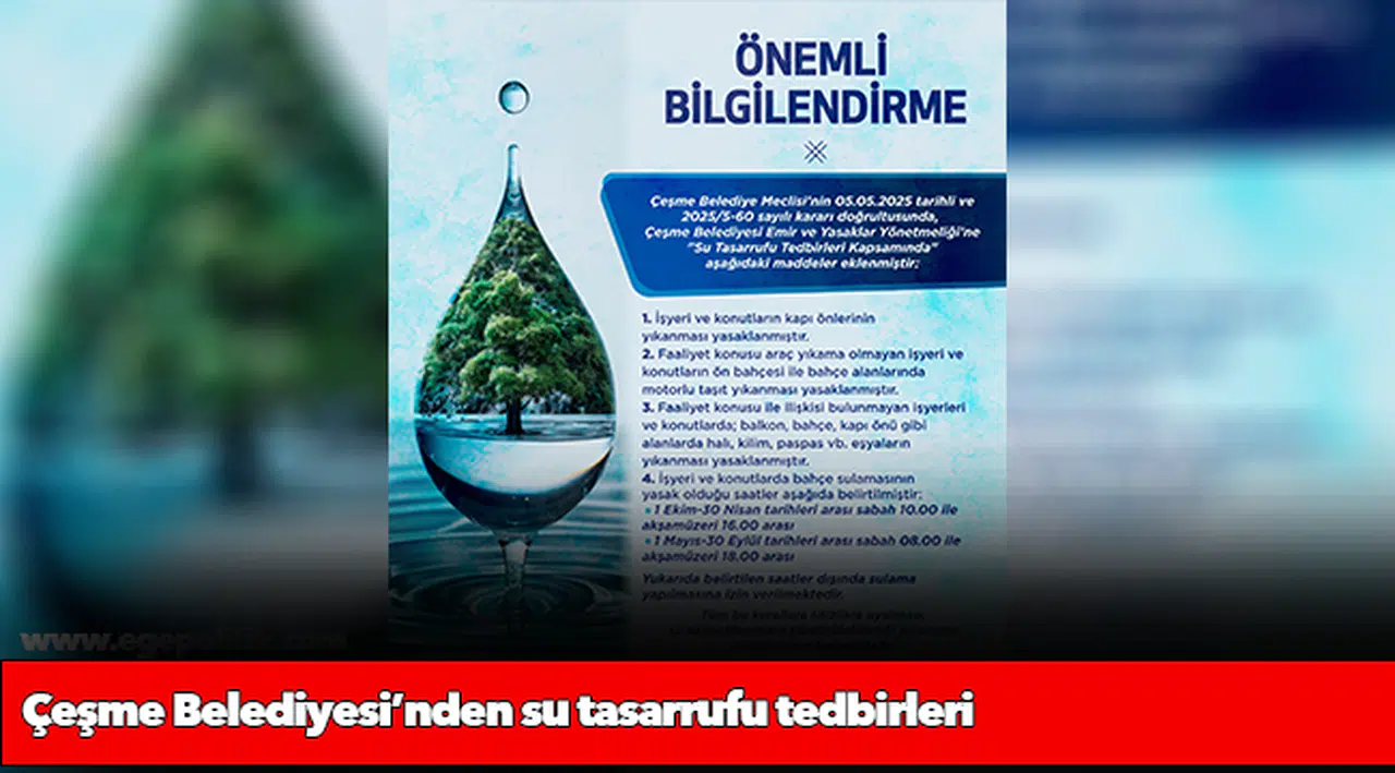 Çeşme Belediyesi’nden su tasarrufu tedbirleri