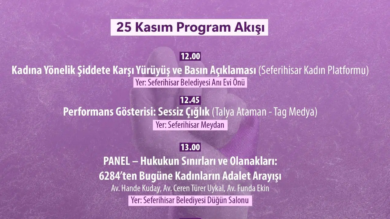 Seferihisar Belediyesi’nden 25 Kasım’da güçlü mesaj: “Şiddetin bahanesi yok, kadına şiddete hayır!”
