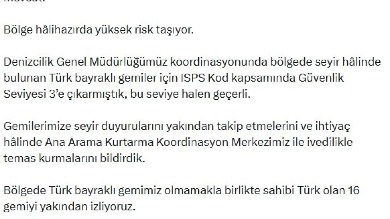 Bakan Uraloğlu: "Hürmüz Boğazı’ndaki ve bölgedeki su yollarındaki gelişmeleri anbean takip ediyoruz"