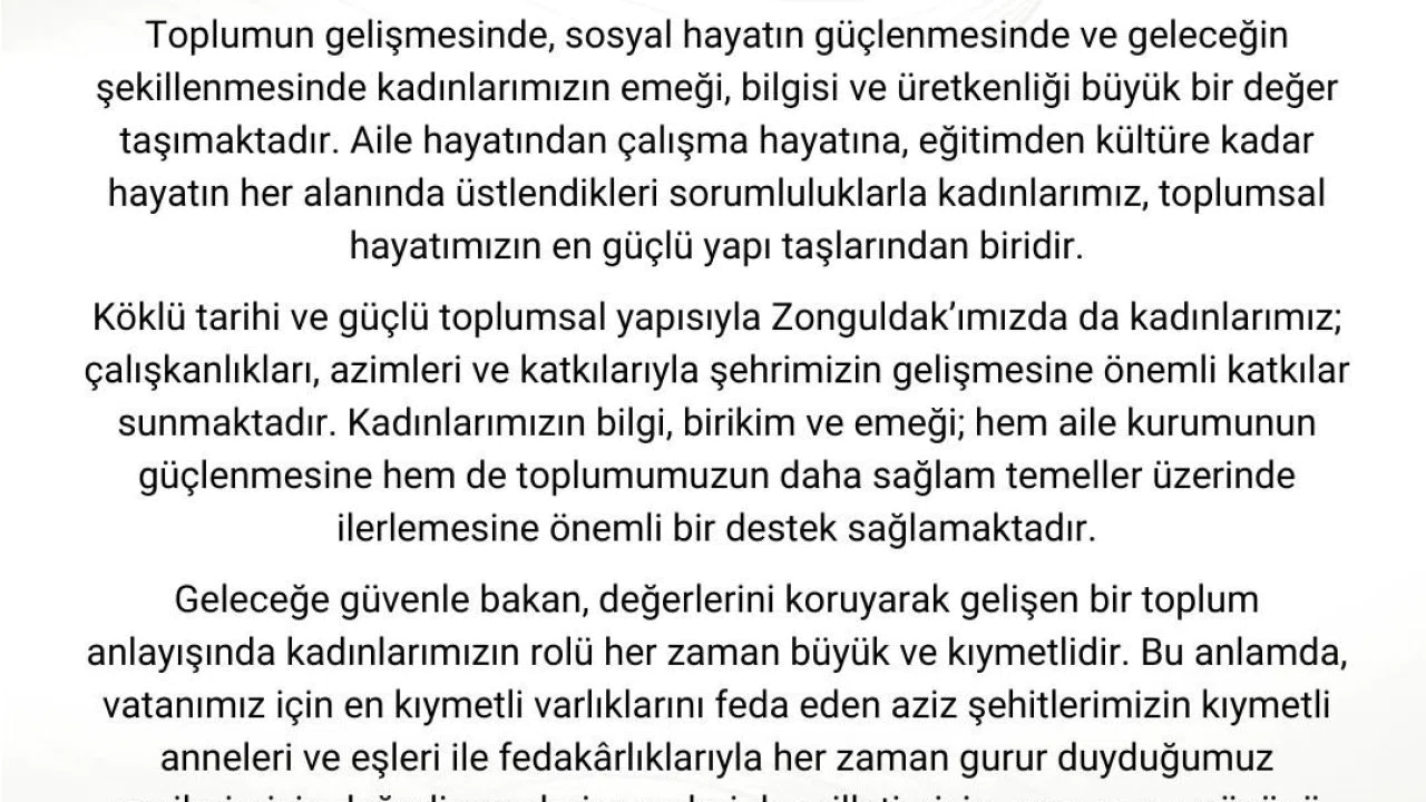 Vali Osman Hacıbektaşoğlu’ndan 8 Mart mesajı: "Kadınlarımız toplumsal hayatın en güçlü yapı taşlarıdır"