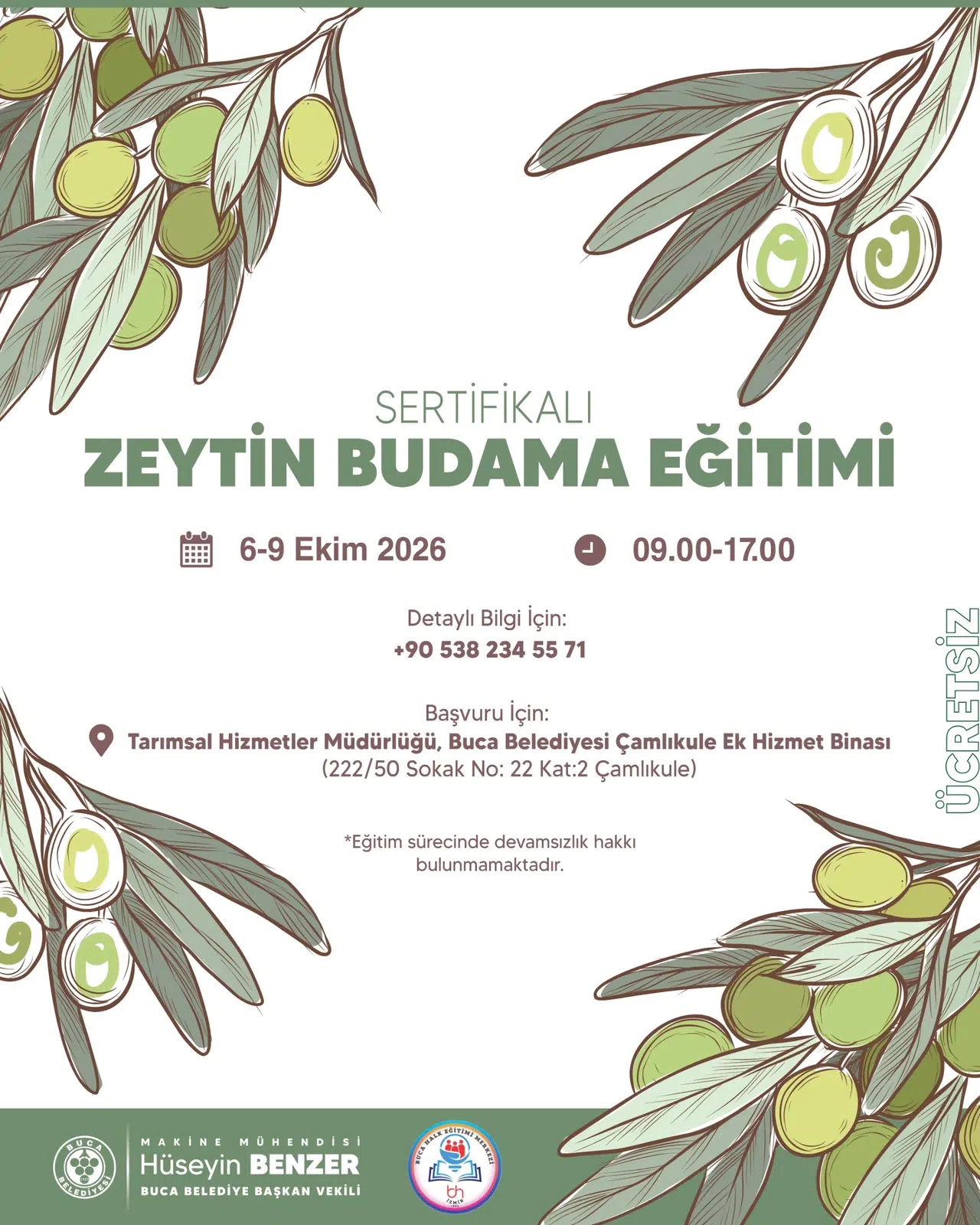 Buca Belediyesi'nden Ücretsiz Sertifikalı Zeytin Budama Eğitimi