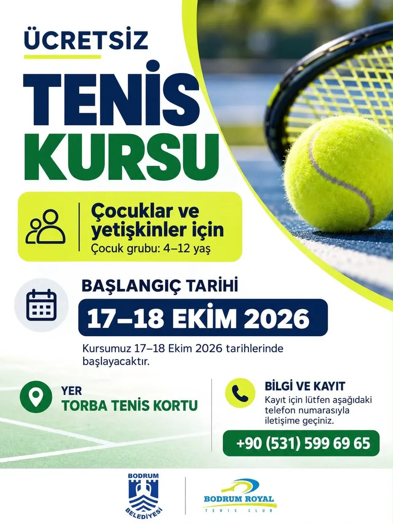 Bodrum'da raketler sahaya iniyor: Her yaşa ücretsiz tenis eğitimi