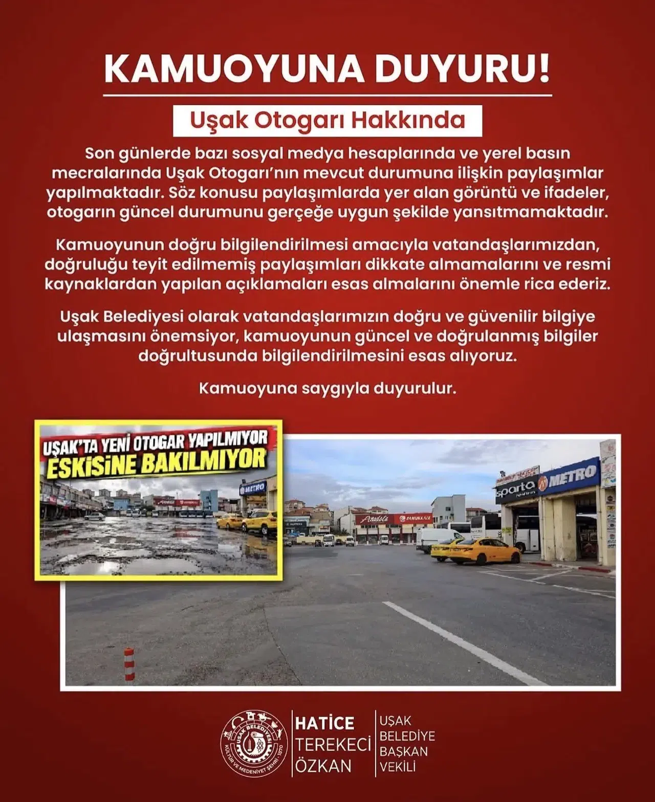 Uşak Otogarı hakkındaki iddialara belediyeden sert yanıt: Görüntüler gerçeği yansıtmıyor
