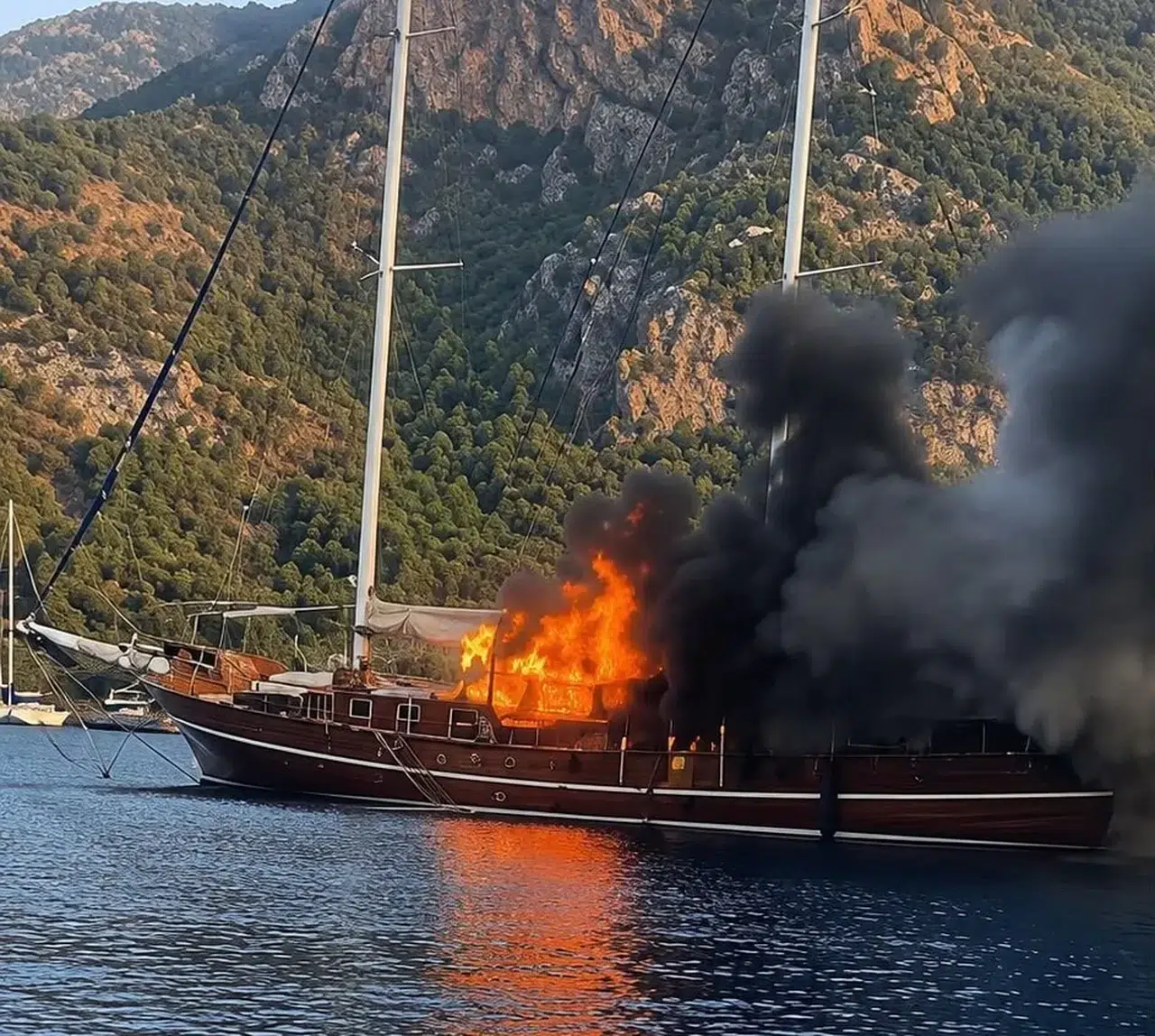 Göcek koylarında korku dolu anlar: Lüks tekneden geriye sadece enkaz kaldı