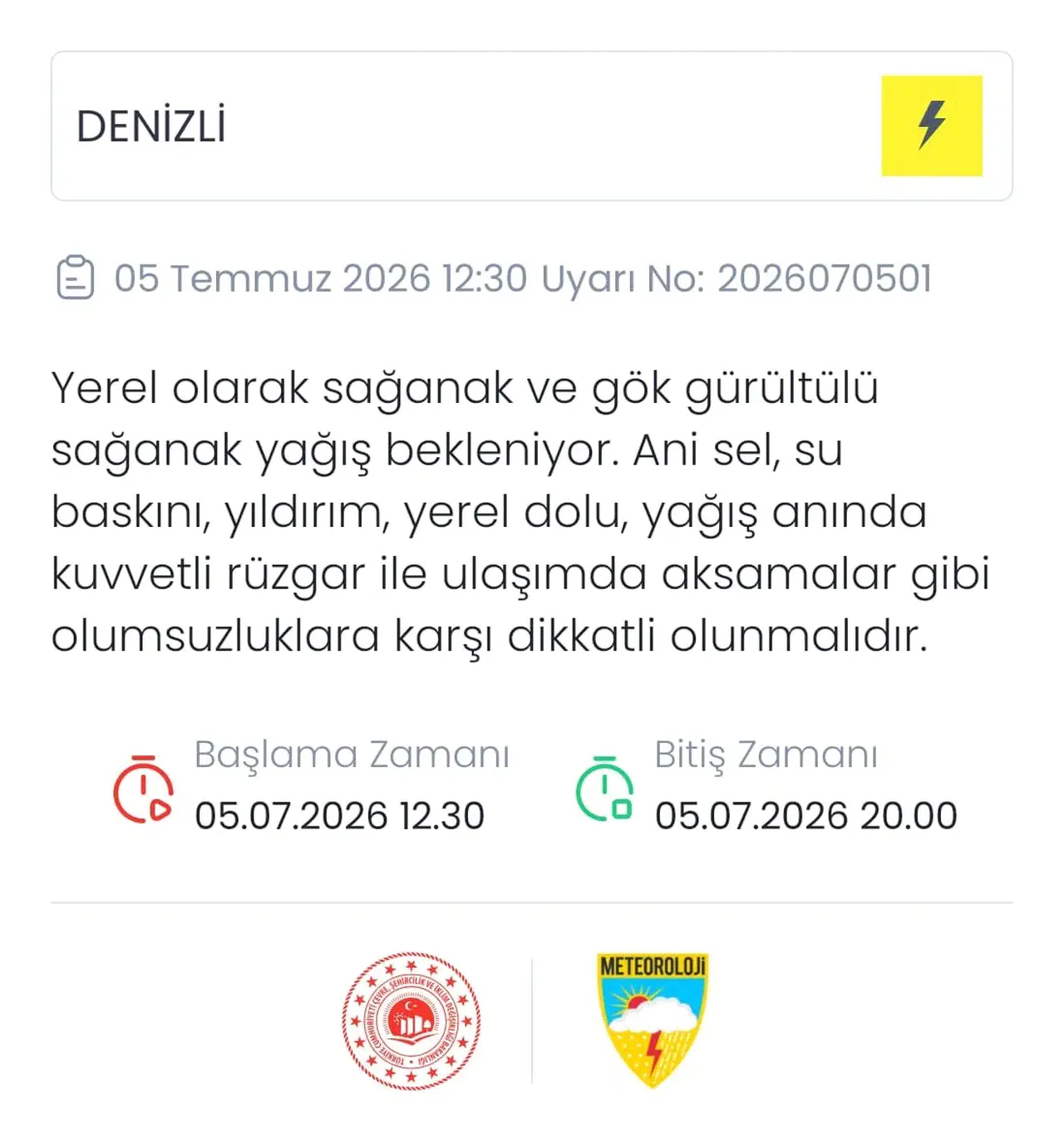 Denizli'de meteorolojiden kritik uyarı: Pazar günü için sarı alarm verildi