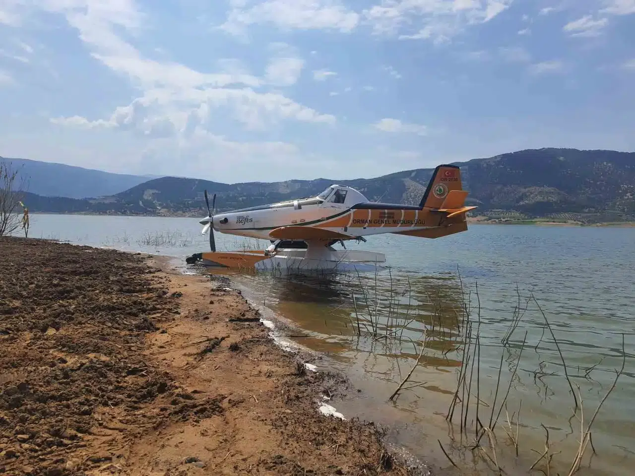 İzmir'de orman yangınına müdahale eden uçak baraj gölünde mahsur kaldı
