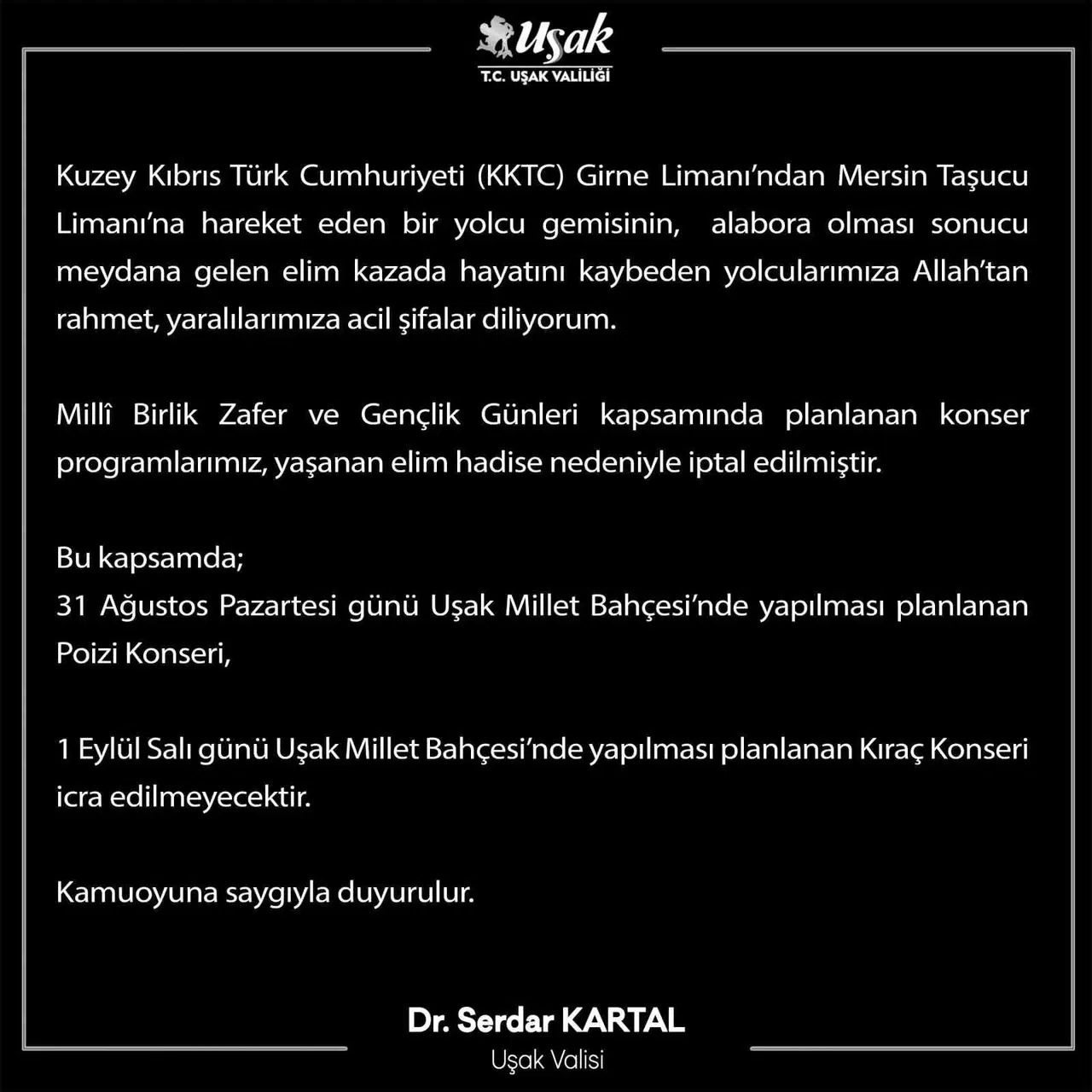 Uşak’ta 30 Ağustos Coşkusu Yasla Gölgelendi: Planlanan Konserler İptal
