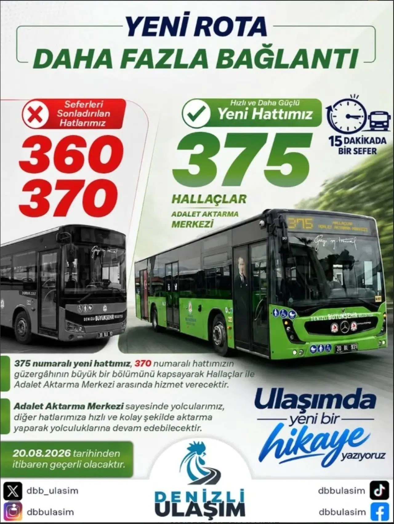 Denizli toplu taşımada rota değişti: 375 numaralı hat seferlerine başlıyor