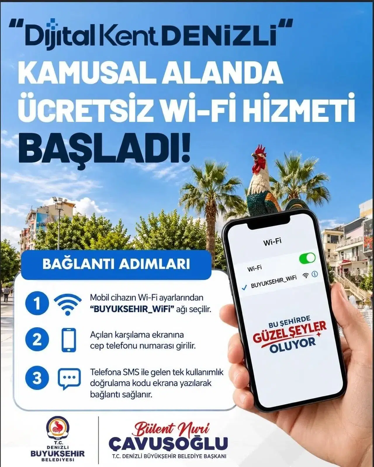 Denizli’de dijital dönüşüm hamlesi: Şehrin kalbinde ücretsiz internet dönemi başladı