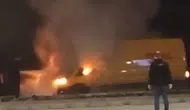 Cankurtaran yolunda korku dolu anlar: Kargo aracı alevlere teslim oldu