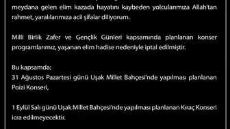 Uşak’ta 30 Ağustos Coşkusu Yasla Gölgelendi: Planlanan Konserler İptal