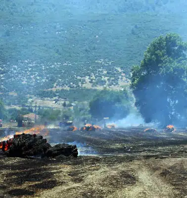 Menteşe'de hasat sonrası kabus: Rüzgarın körüklediği alevler tonlarca samanı küle çevirdi