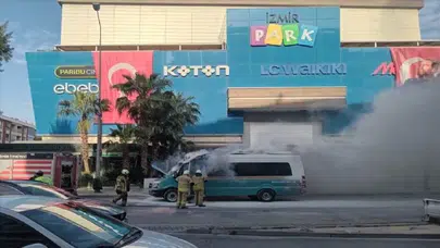 İzmir’de korku dolu anlar: Yolcu minibüsü alevlere teslim oldu