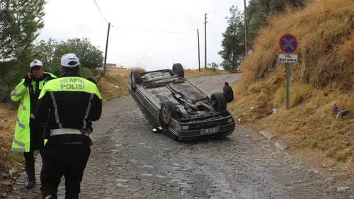 Aydın’da korku dolu anlar: Yokuş aşağı freni boşalan otomobil takla attı