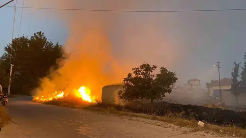 Çardak'ta geceyi aydınlatan alevler korkuttu: Evlere sıçramadan söndürüldü