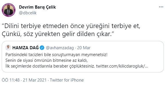 Çelik'tan Dağ'a cevap: Dilini terbiye etmeden önce yüreğini terbiye et