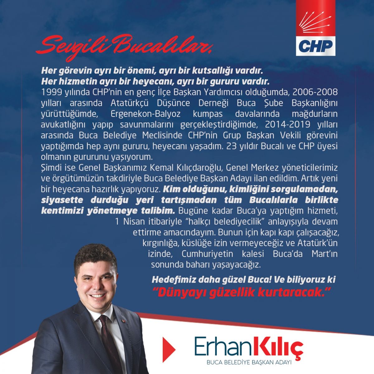 CHP'nin Buca  Adayı Erhan Kılıç'tan Flaş Açıklama