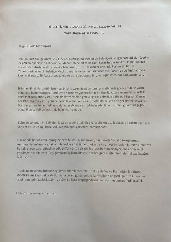 İYİ Parti İzmir' den "Menemen" açıklaması
