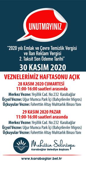 Karabağlar Belediyesi'nin vezneleri haftasonu da açık