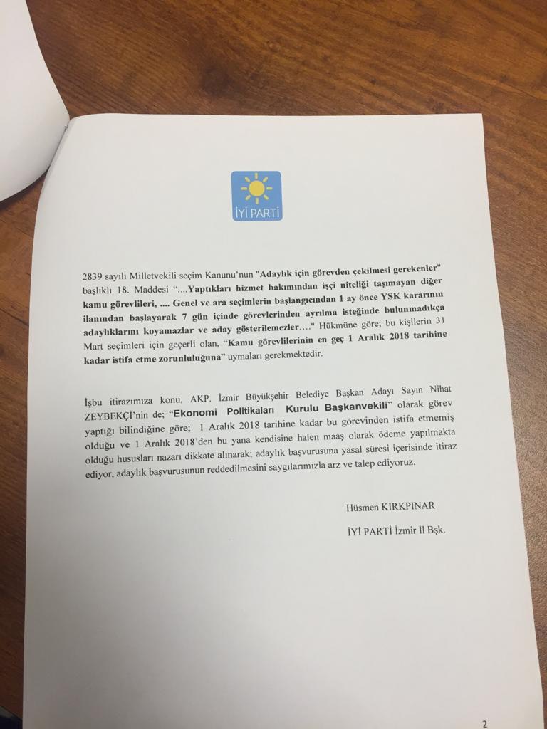 İYİ Parti'den Son Gün Zeybekci İtirazı