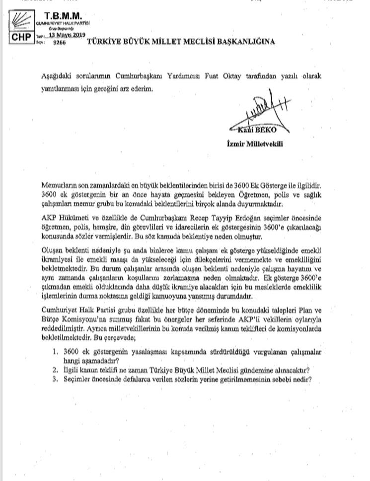 CHP'li Beko ;AKP Seçim Vaadi Olan 3600 Ek Gösterge Sözünü Ne Zaman Tutacak?