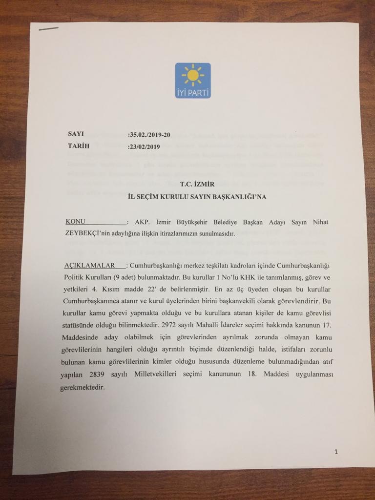 İYİ Parti'den Son Gün Zeybekci İtirazı
