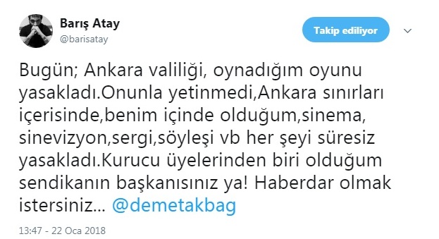 Atay' dan Demet Akbağ' a sitem