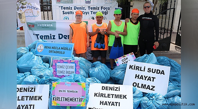 Foçalı öğrenciler, denizden 1 ton çöp çıkardı