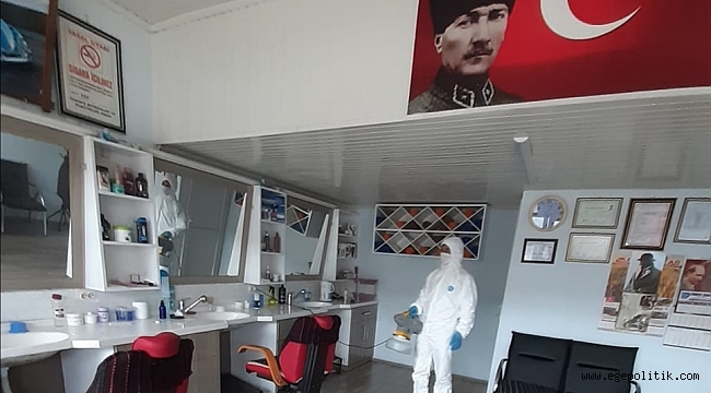 Ödemiş'te berber ve kuaför salonlarında dezenfeksiyon çalışması