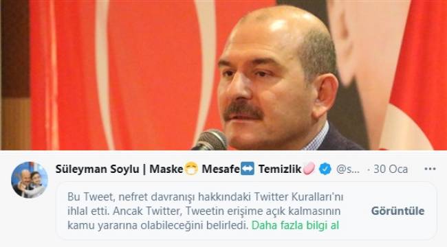 Soylu'nun LGBT paylaşımına, Twitter kısıtlama getirdi