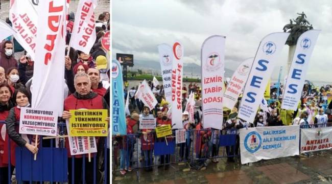 İzmir'de sağlık çalışanlarından eylem: 'Ceza yönetmeliği geri çekilsin!'