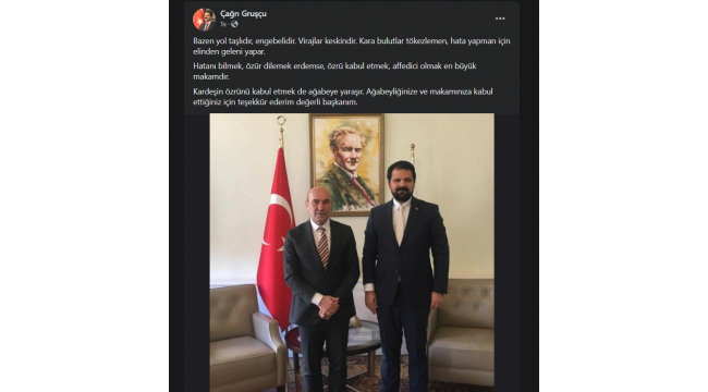 CHP Konak İlçe eski Başkanı Gruşçu'dan Soyer'e özür ziyareti: "Kardeşin özrünü kabul etmek ağabeye yaraşır"