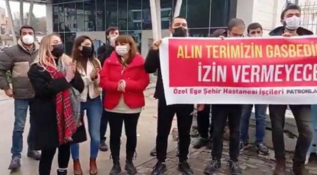 Maaşları ödenmeyen Ege Şehir Hastanesi işçilerinden eylem