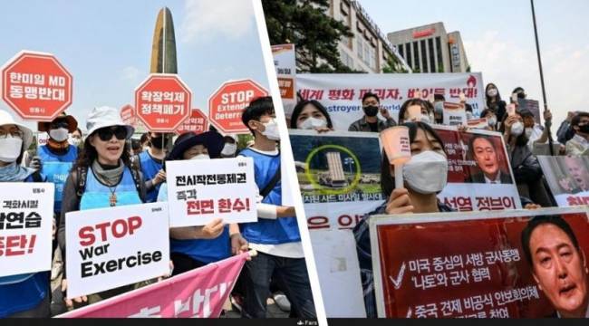 Biden Güney Kore'de protestolarla karşılandı